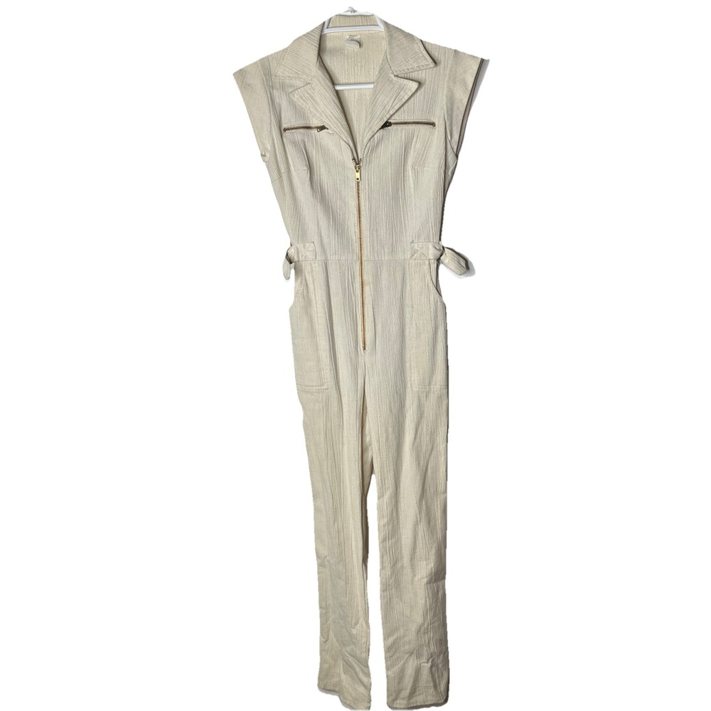 Vintage 70's 80's Women's  Zip up Jumpsuit, Off White, Size 5